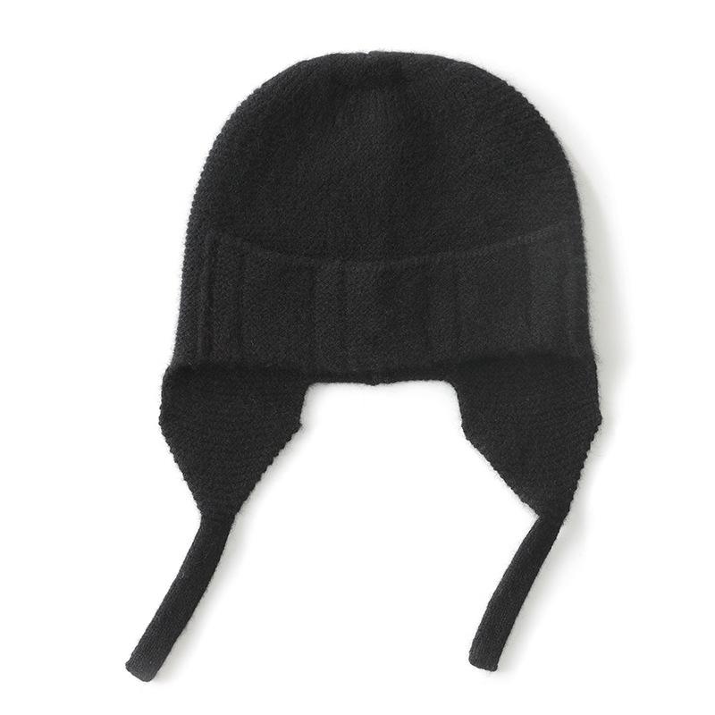 Cashmere hat women's knitted wool hat autumn and winter casual solid color ear protection hat thermal headgear flying Lei Feng hat