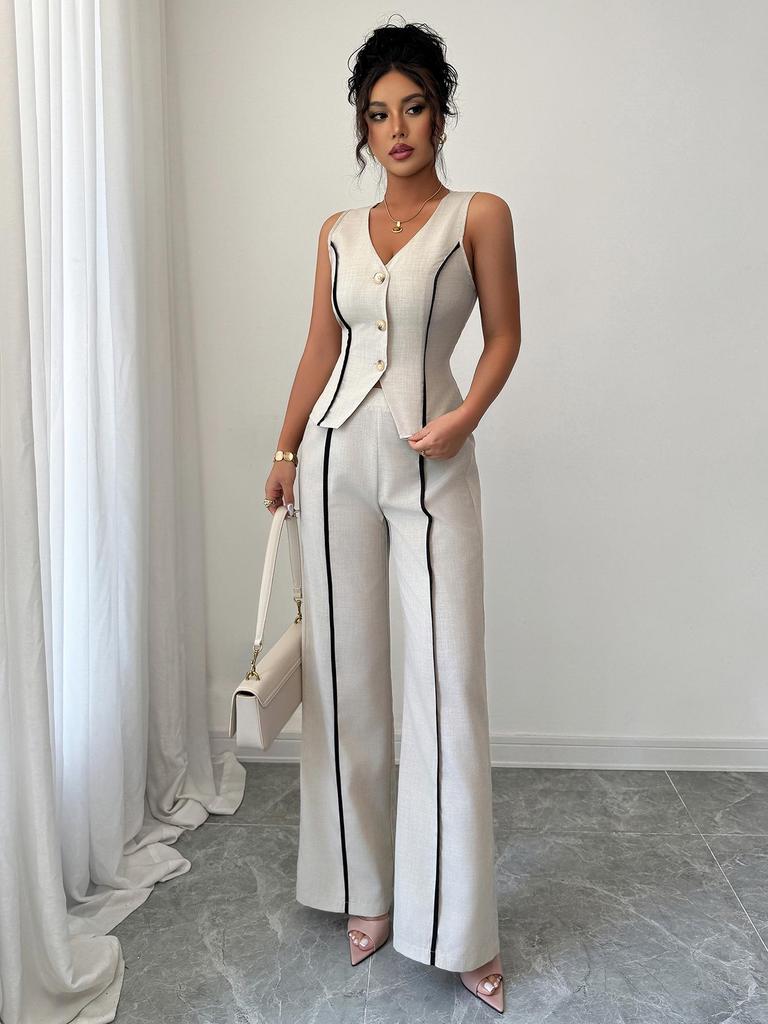 Spring/Summer 2026 Women's Color Block Sleeveless Suit Set - European & American Urban Spicy Style
