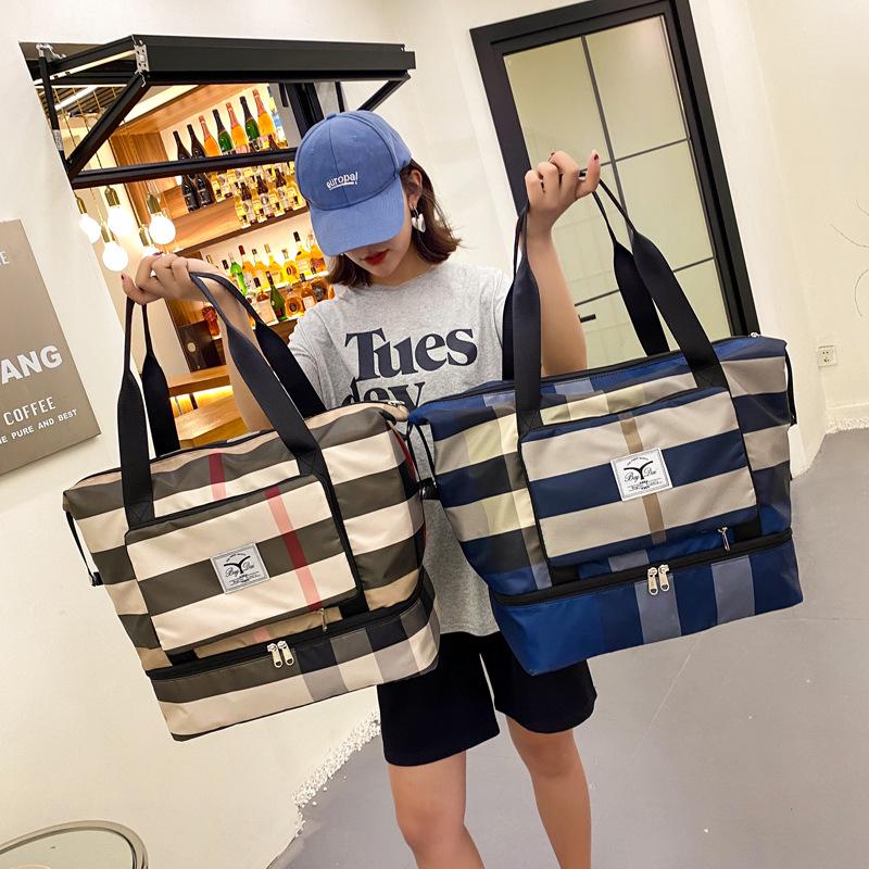 Fashionable Plaid Travel Bag: Lightweight, Foldable, Wet/Dry Separation, Ideal for Gym and Short Trips