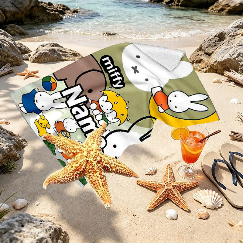 Custom Name Personalized Miffy Print Beach Towel, for Trip Camping Beach Party Home Decor, Birthday Gift for Family & Friends