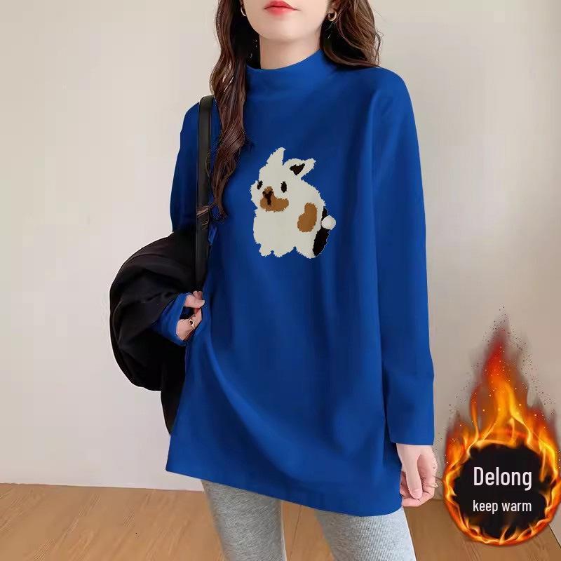 Plus Size Women's German Velvet Long Sleeve T-shirt: Loose Mid-Length Base Shirt for Early Spring, Autumn, and Winter.