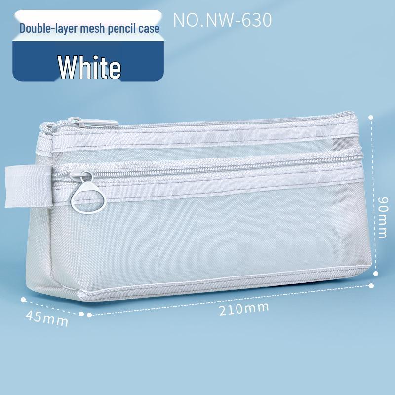 Huajie Double Layer Transparent Pencil Case - Mesh Stationery Bag for Exams