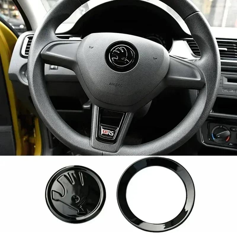 for SKODA 1Pcs 46mm Car Interior Kodiaq Yeti Rapid Spaceback Fabia 1 2 Karoq Octavia A5 RS Superb Steering Wheel Emblem Stickers