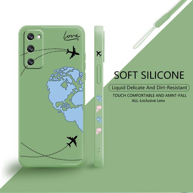 Blue Pink Love Planes World Map Travel Liquid Case For Samsung Galaxy S22 S21 S20 Fe Ultra S10 S9 S8 Plus S10e Note 20 10 Lite