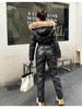 One Piece Women Winter Snow Jacket Warm Hooded Fur Collar Puffer Coat Skater Suits