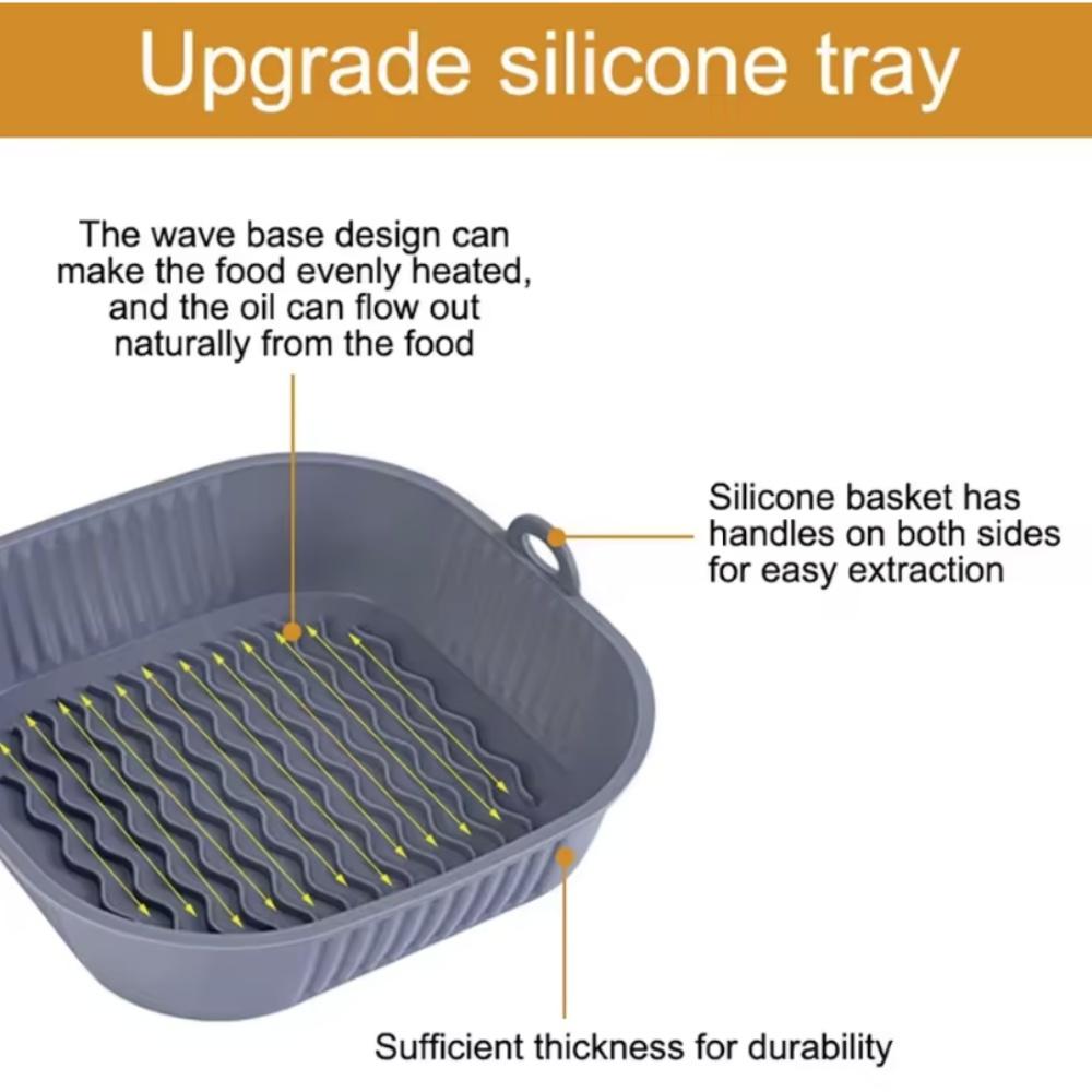 Silikon Air Fryer Grytebrett Mat Trygg Gjenbrukbar Firkantet BBQ Grillplate Airfryer Ovn Bakeform Kurvpanne for kjøkken