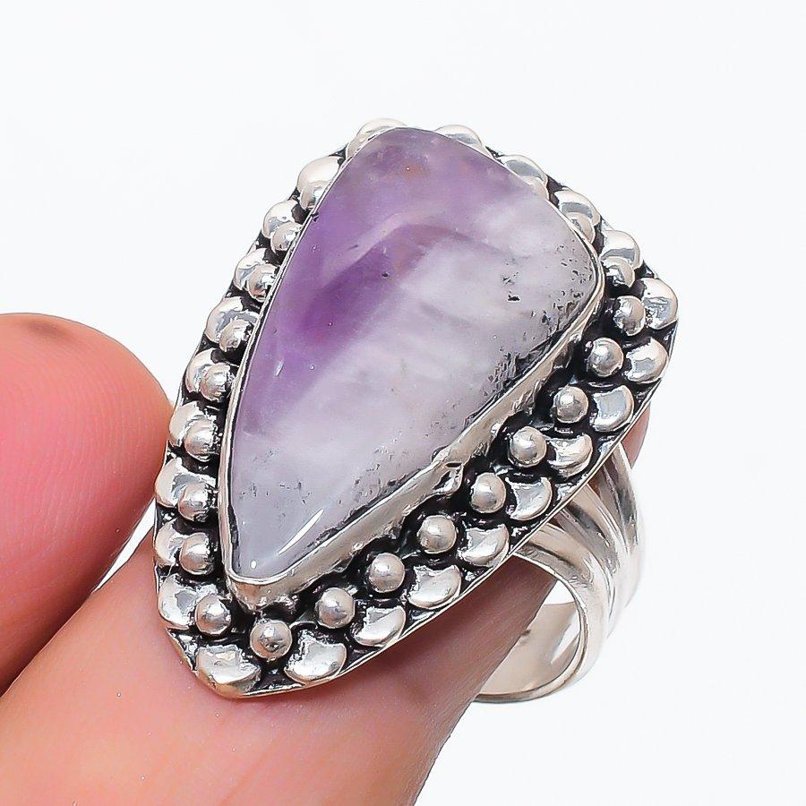 Natural Chevron Amethyst Gemstone 925 Sterling Silver Jewelry Ring Size 9 E8J50