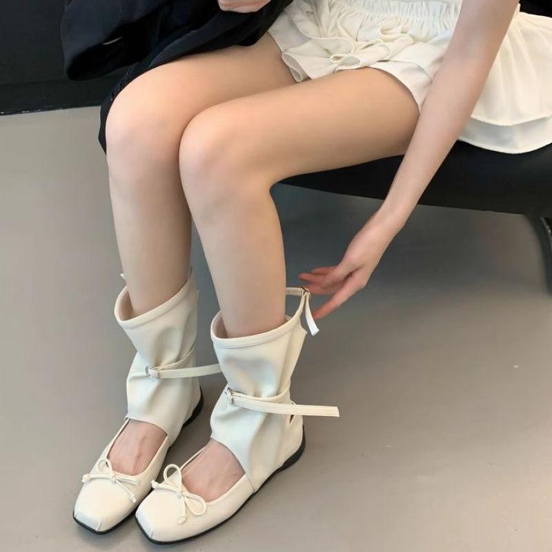 Korean Niche Design Cool Boots Children's 2025 Summer New Bow Ballet Pleated Pile Boots Medium Boots