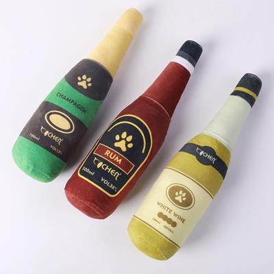 Dog Plush Toys Pet Squeaky Printed Beer Bottle Shape Toy Dog Bite-Resistant Clean Teeth Chew Toy Pet Supplies Interactive Toys