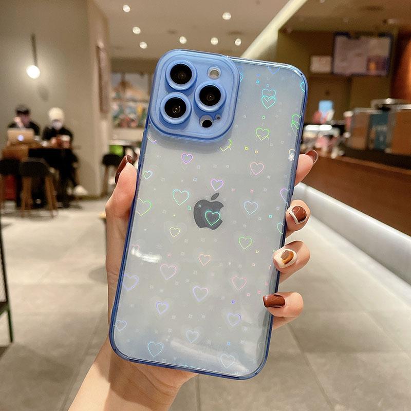 Fashion Gradient Laser Love Heart Clear Phone Case For Iphone 11 13 12 Pro Max X Xs Xr 7 8 Plus Candy Color Shockproof Back