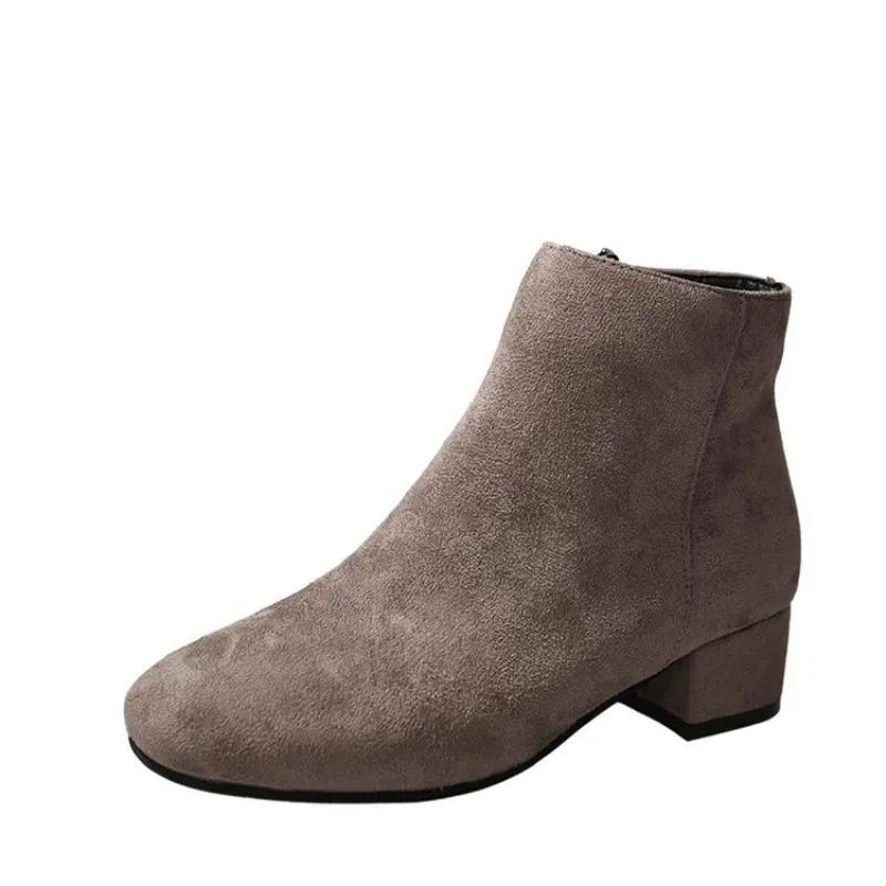 Ankle Boots Women Autumn New Square Head Suede Thick Heel Single Boots Low Barrel Mid Heel Side Zipper Solid Color Women Boots