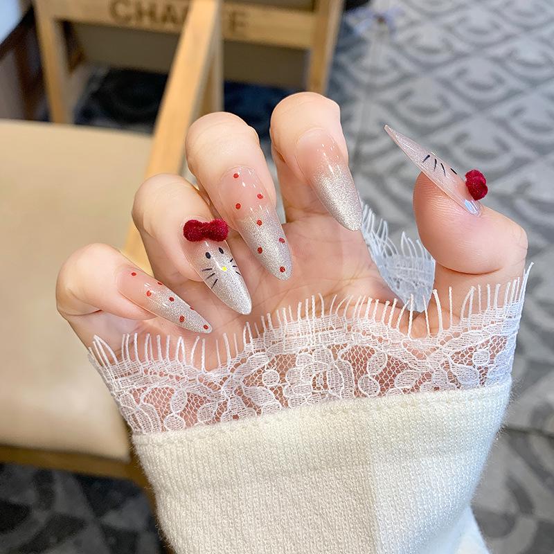 2026 Korean Style Cat Manicure: Medium-Long Wearable Nail Tips, Handmade & Detachable