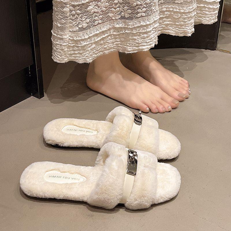 Gentle fluffy slippers celebrity word Internet celebrity niche home suede slippers