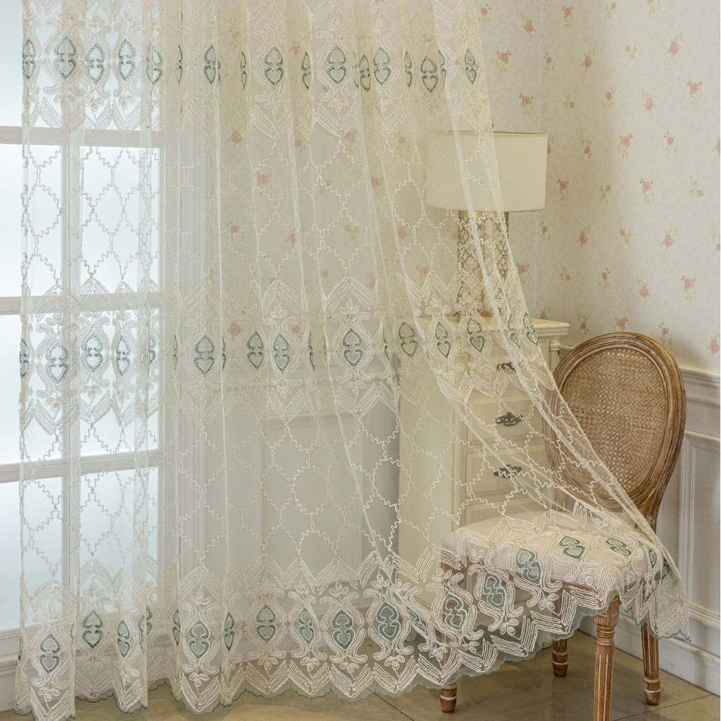 Fenstergitter Stickerei Gaze Vorhang Wohnzimmer Schlafzimmer Balkon Lichtdurchlässigkeit Fertiger Vorhang Europäisch Modern Schlichtheit