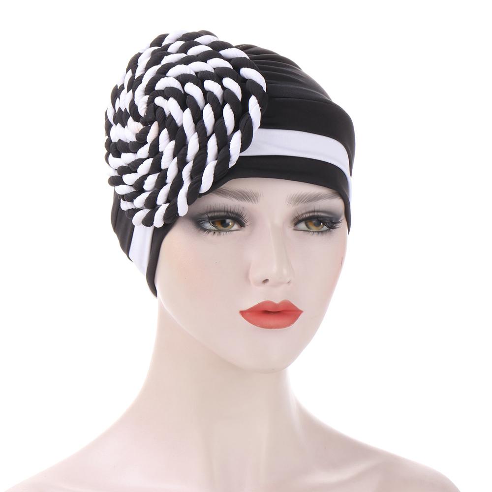 two-color trendy India turban bonnet arab wrap head scarf ready to wear hijab hat muslim headdress woman Inner hijab caps