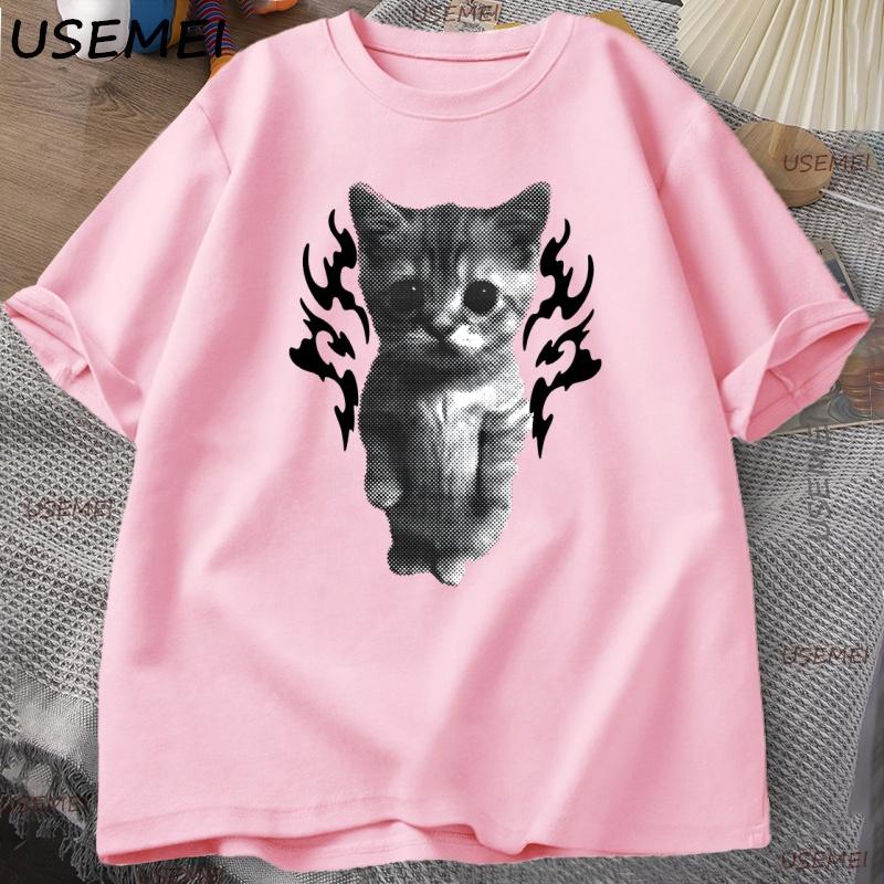

Y2K Goofy Cat Meme T Shirt 90s Vintage Cotton Short Sleeves Tops Streetwear Round Neck T Shirt Causal Oversized Clothing S рожевий