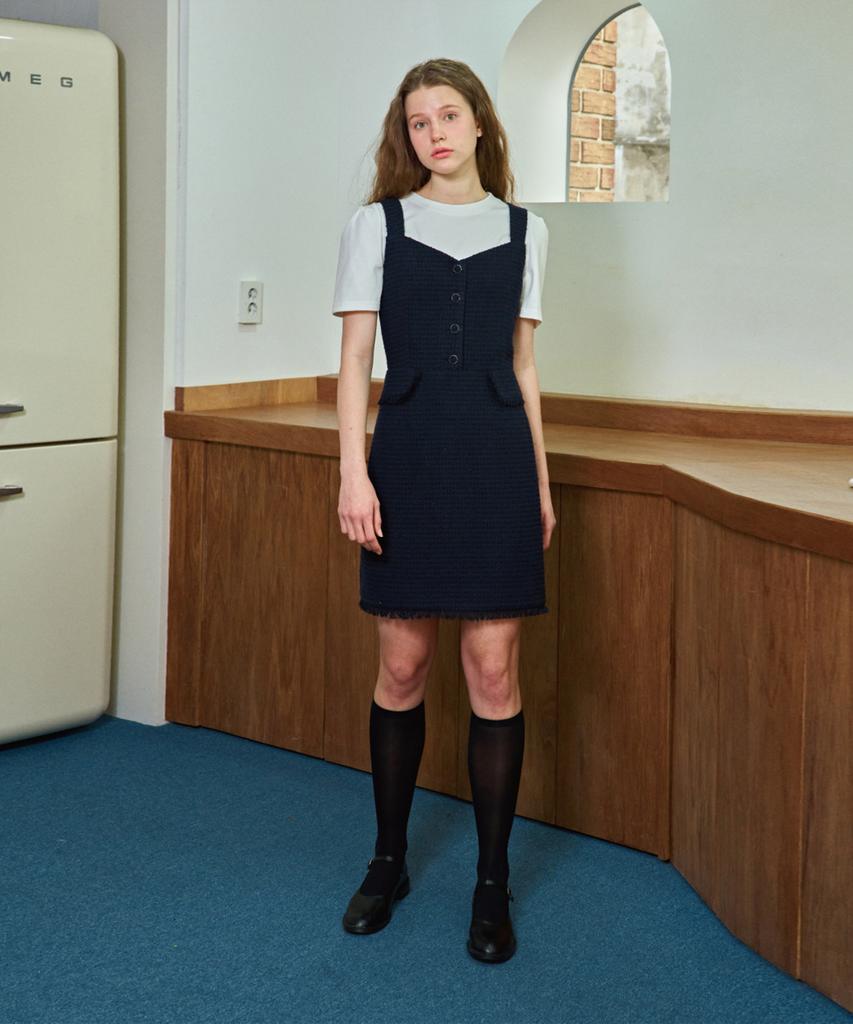 NEAR&DEAR Bloom Tweed Bustier Dress Navy