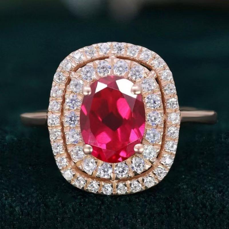 Attractive Inlaid with Red White Stone Rose Color Round Rings Set Party Rings for Women Jewelry