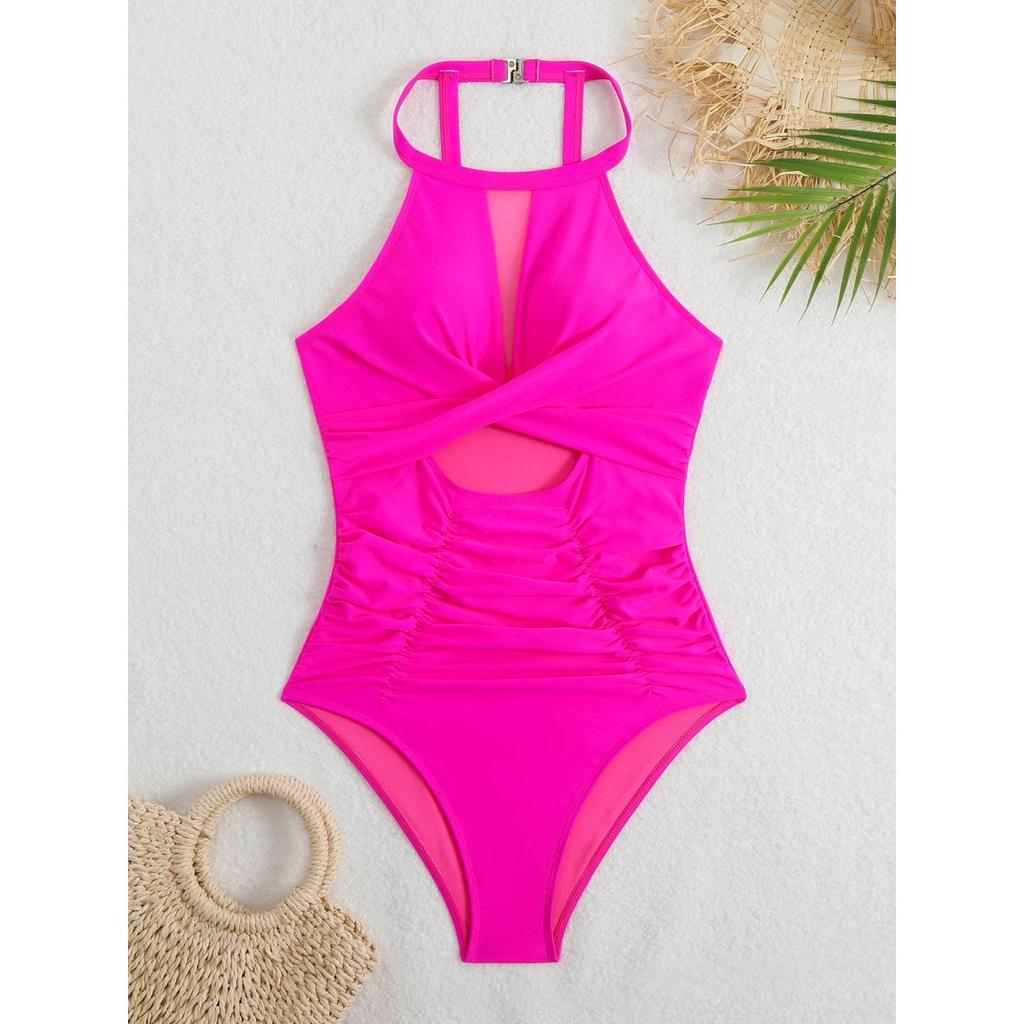 2025 New Sexy Mesh Patchwork One Piece Swimsuit For Women Swimwear Female Cut Out Bodysuit Monokini Bathing Suit Beachwear Swim
