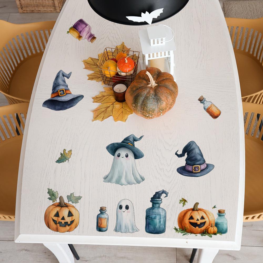 Cute Pumpkin Halloween Ghost And Witch Hat Living Room Home Decor Stickers Wall
