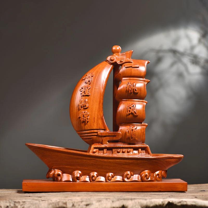

1 шт., резная лодка из цельного дерева, украшение для гостиной, кабинета, офиса, стола, ремесла, переезда, открытие, подарок, аксессуары для дома