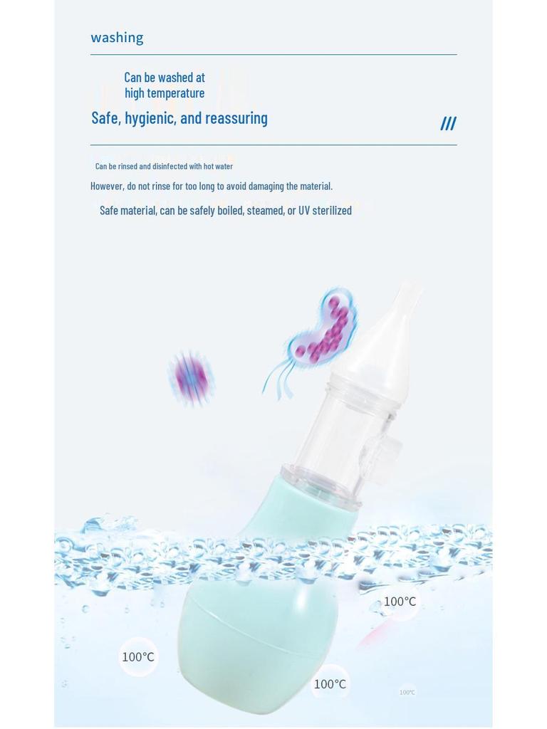 Silicone Anti-Reflux Baby Nasal Aspirator - Soft Toddler Mucus Cleaner, Manual Oral Suction Device