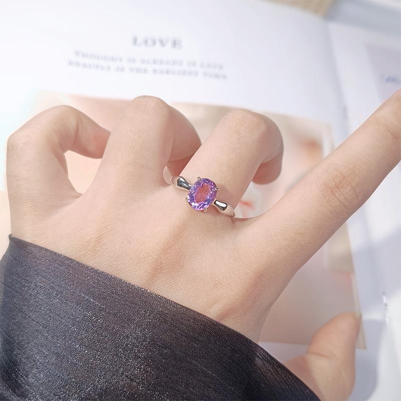 Natural Topaz Garnet Citrine Amethyst Ring Women'S S925 Sterling Silver Muscle Simple Color Treasure Index Finger Ring