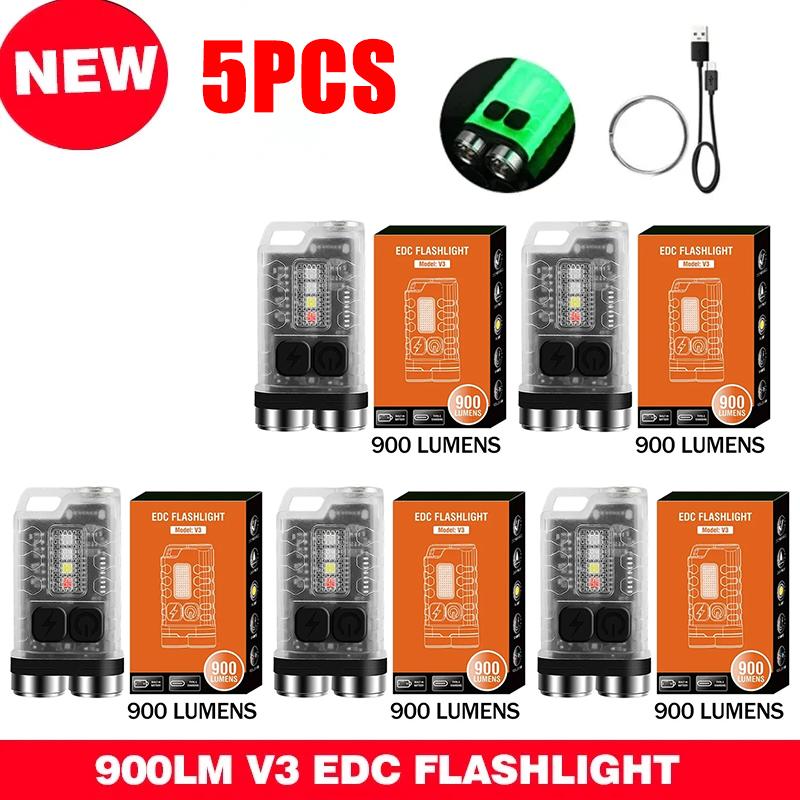 Super Bright V3 /V10 MINI LED Flashlight Fluorescence Keychain Light Portable Powerful Torch TYPE-C USB Emergency Work Light