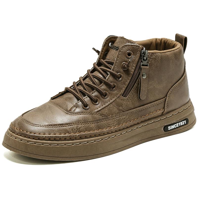 Men's High Top Casual Black Martin Boots for Spring and Autumn - Trendy All-Match Sports and Work Shoes.