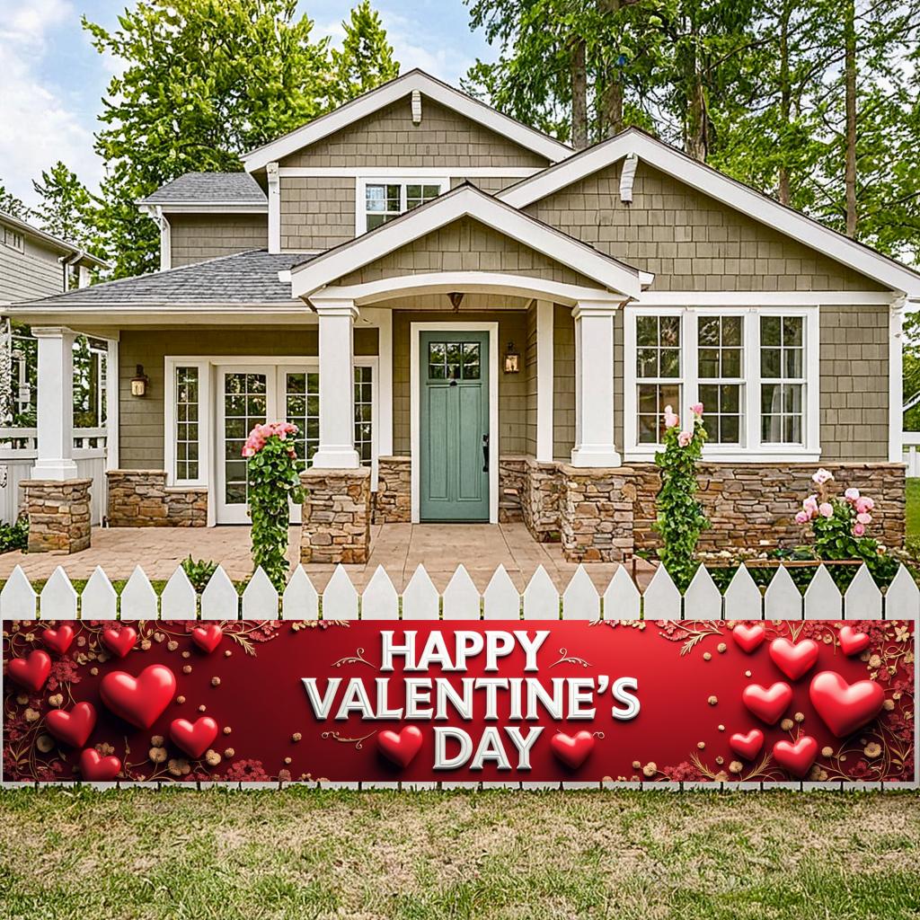 Valentine's Day Banner Backdrop Romantic Decorations Heart Background Red Love Celebration Photography Prop Party Supplies