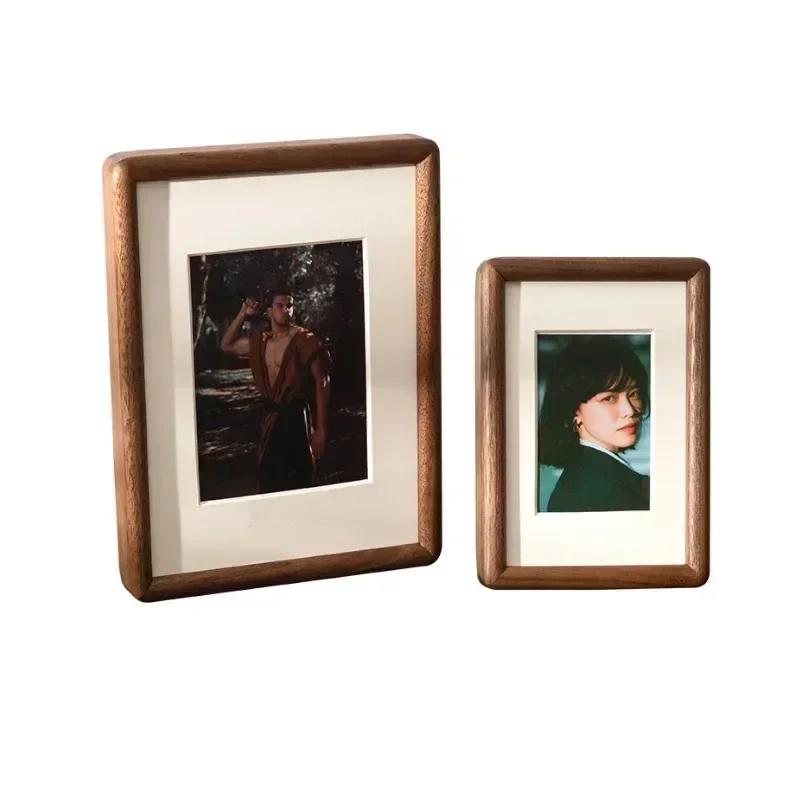 Zwart Walnoot Fotolijst Echt Houten Ronde Hoek Zwenk Tafel 6/7/8 Inch Pen-gatverbinding Fotolijst Huisdecoratie Foto Lijst