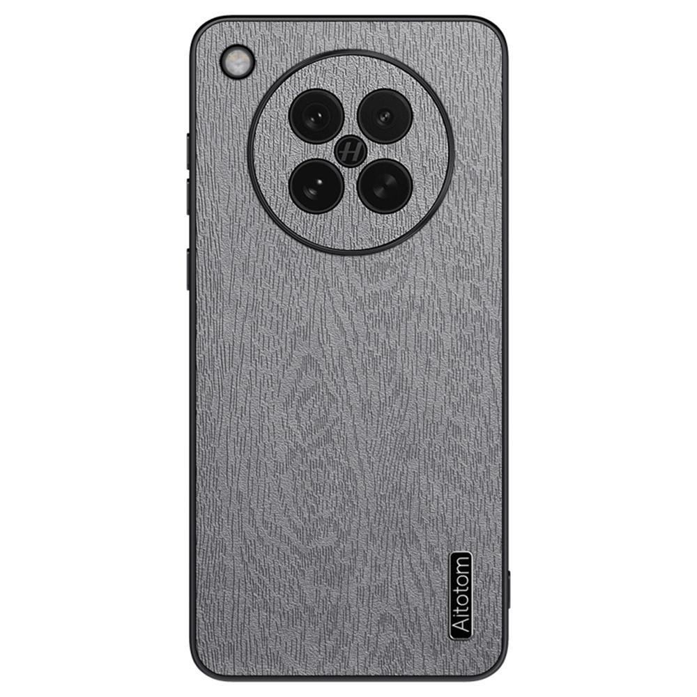 

For Oppo Find X8s 5G Case Wood Texture PU Leather Coated PC TPU Phone Cover Grey