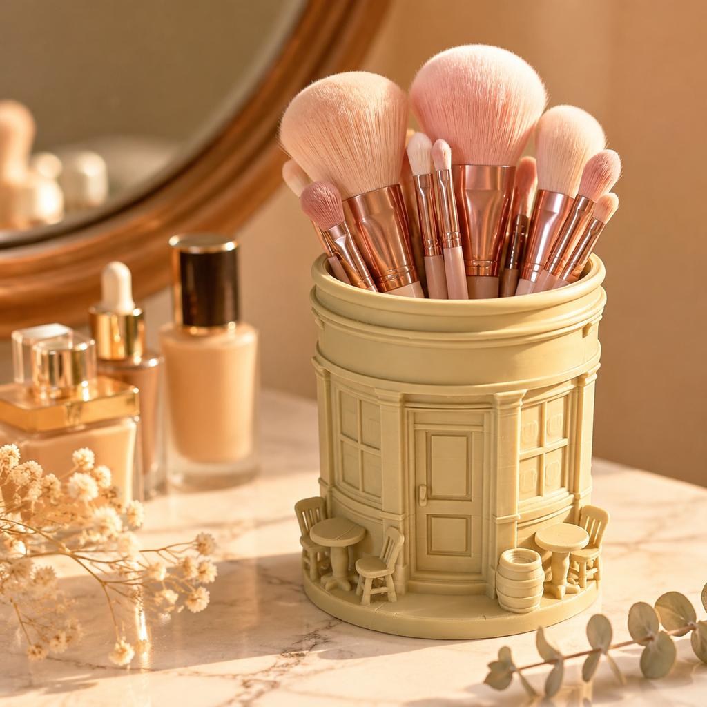 3D Retro Street Bar Pen Cup Desktop Storage Rack Vintage Table Ornament Lovely Cosmetic Brush Organizer Holder