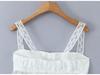 Women's Spring White Lace Cami Top & Ruffle Trim Embroidered Skirt Set