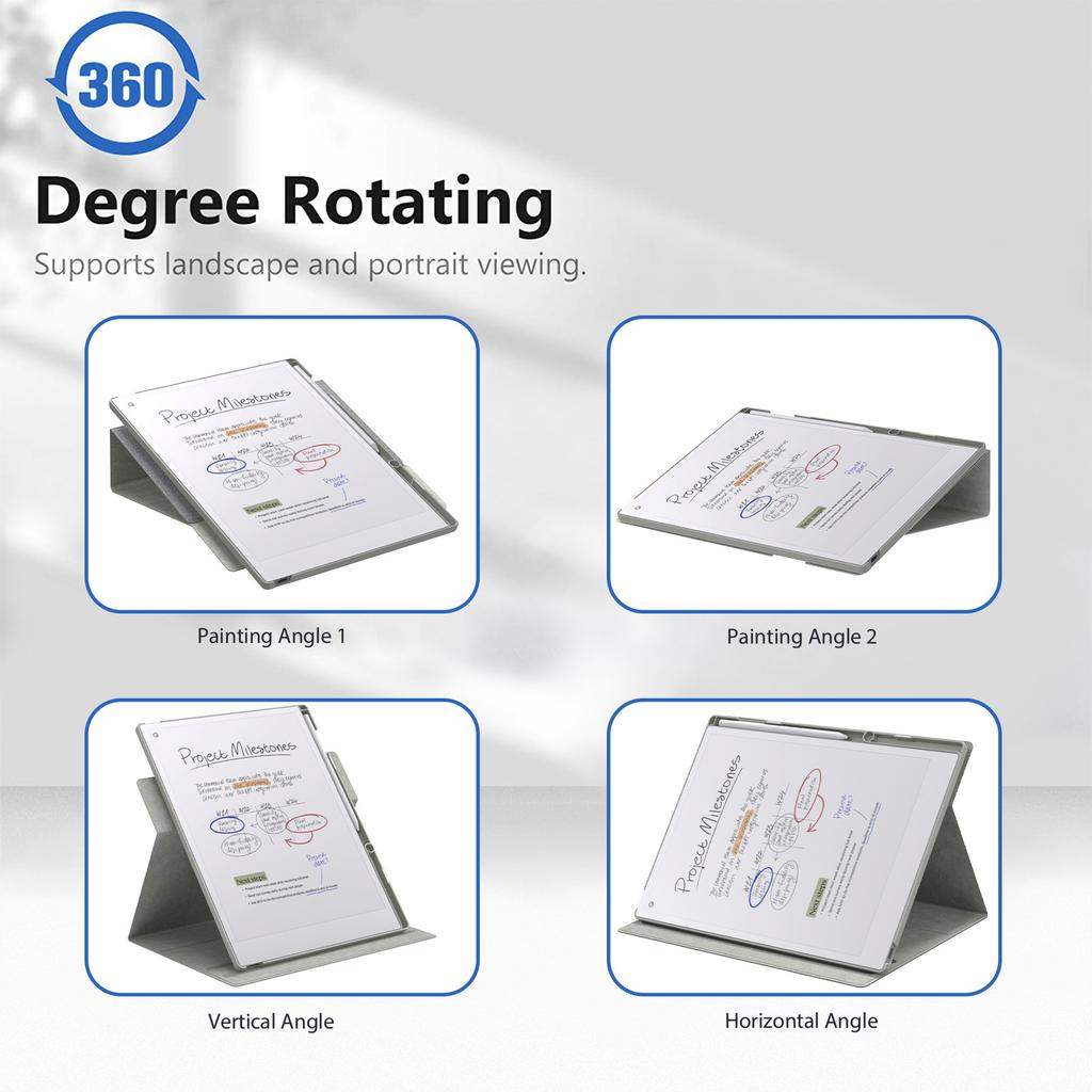Hülle für Remarkable Paper Pro 11,8 Zoll ( 2024), mit einem 360-Grad-Drehständer und Stifthalter.