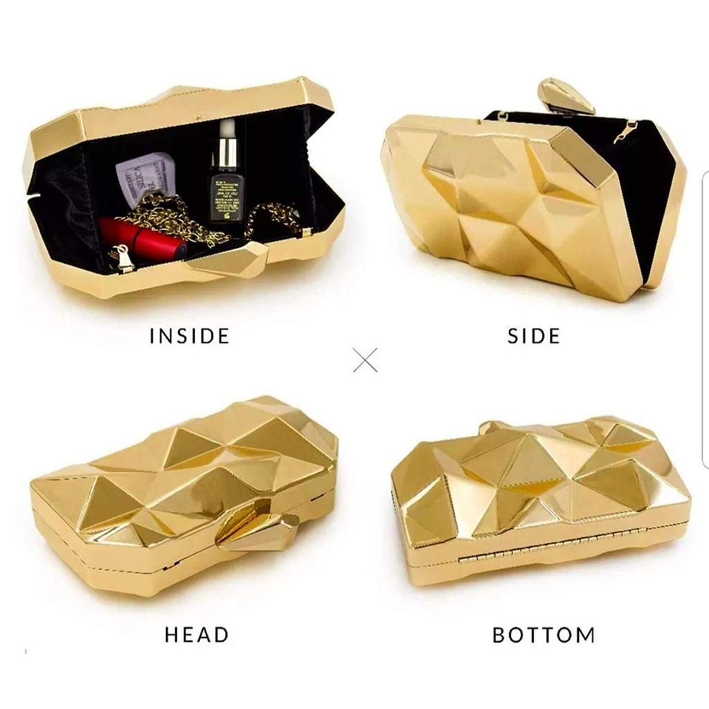 Femei Artizanat Frumoasă Plică de Mână Metalică Acrilică Geantă de Mână Pentru Nuntă, Casual, Petrecere (Ambele părți exact la fel) (Aur).