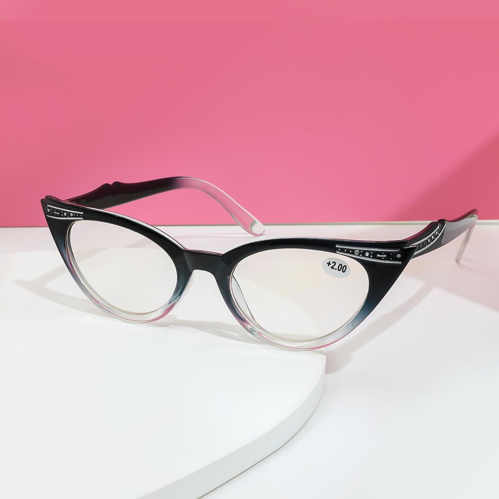 Modische Lesebrillen für Damen Katzenaugen-Stil Blaulichtfilter Computerbrillen Lesebrillen Mauerwerk-Rahmen Luxuriöses Design