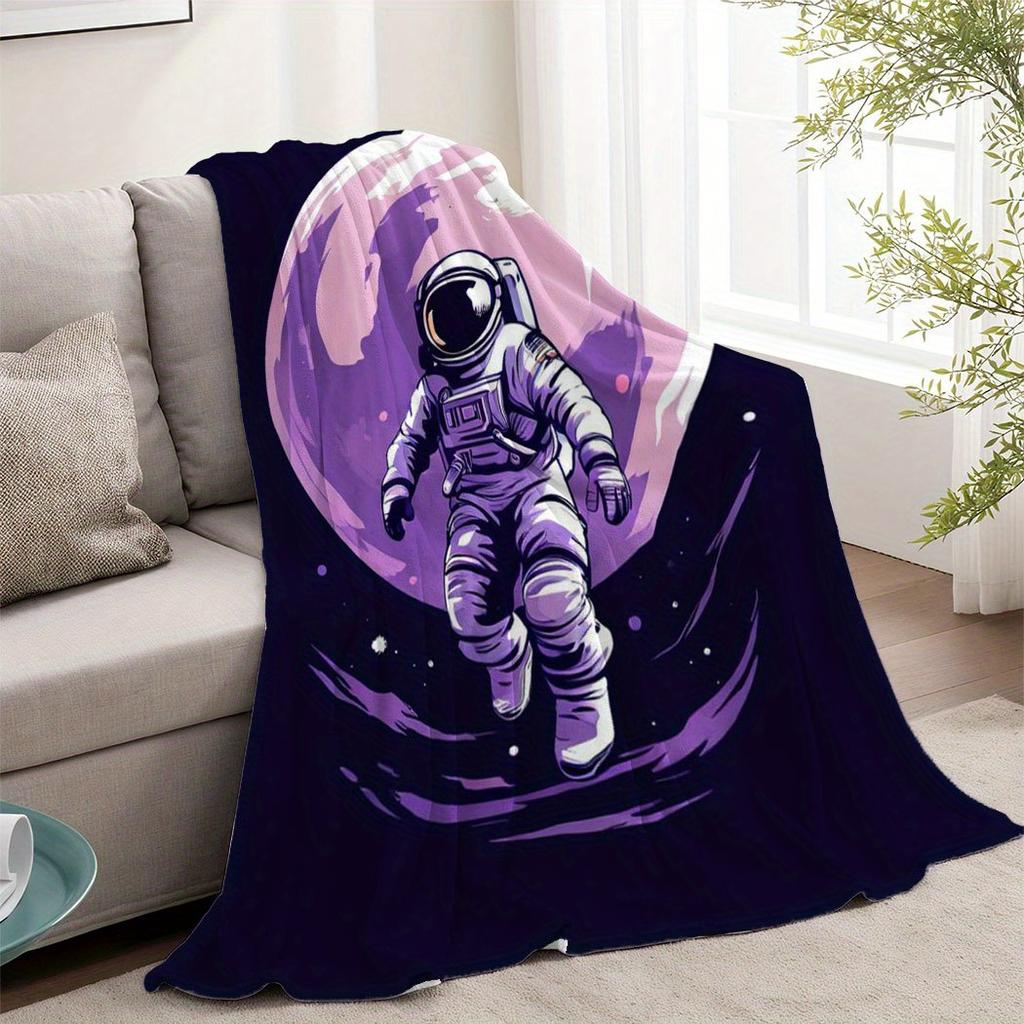 Astronaut Mond Flanell Überwurfdecke – Kosmisches Weltraumdesign, Weiches Kuschel-Fleece für Zuhause, Büro, Sofa & Auto – Ganzjahresnutzung