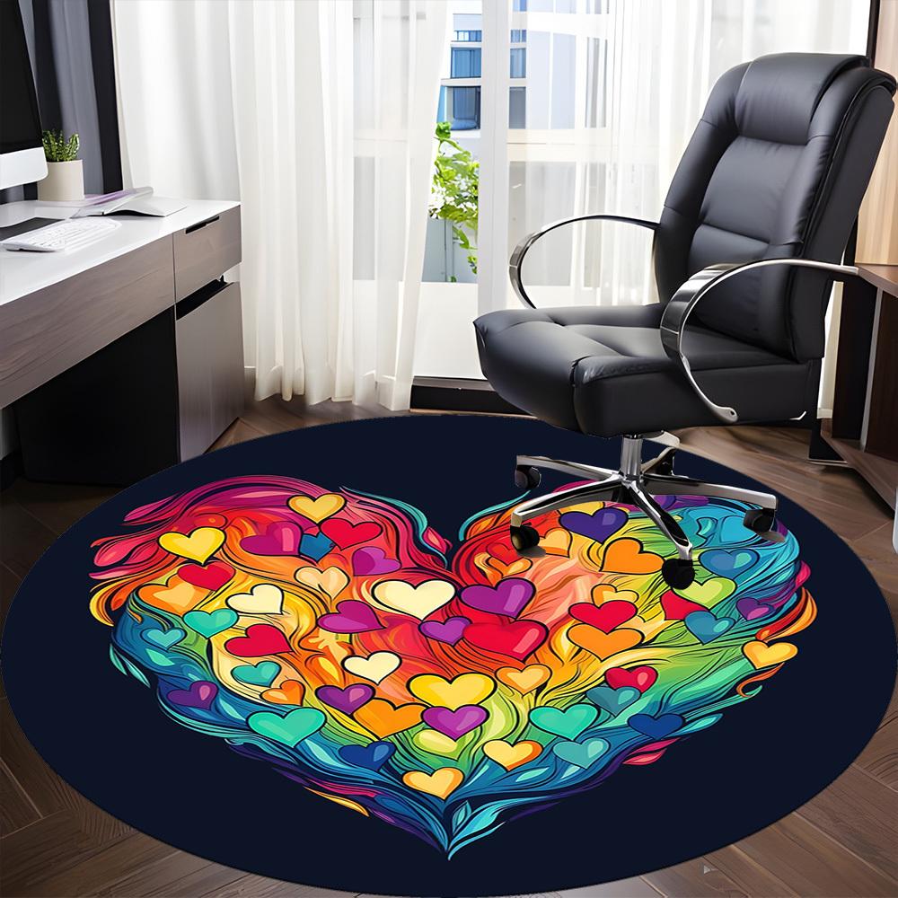 1pc Love Heart Office Round Area Rug, Indoor Mat Suitable ForOffice, Under Office Chairs Bedroom Living Room Home Decor, Room Deco T090
