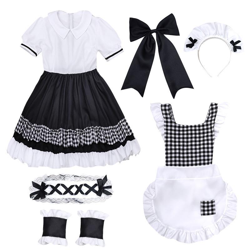 Lolita Girl Costume Dress With Puffy Sleeves And Large Bow For Halloween Cosplay