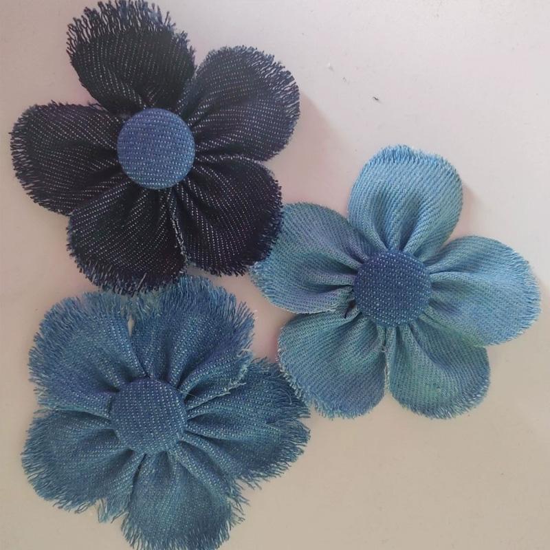 1PC Headwear Accessories Crafts Supplies Sewing Applique for Clothes Decoration Denim Cloth DIY Blue Flowers