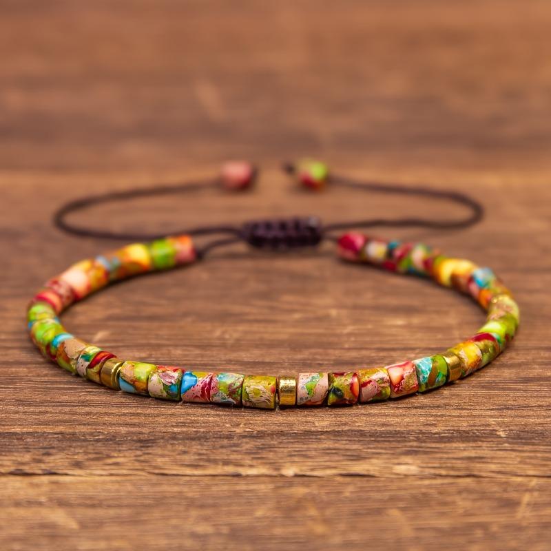 Bohemian Style Natural Stone Bracelet-multicolor Gemstone Beads and Elastic Streaming Jewelry, All-season Color Beaded Design