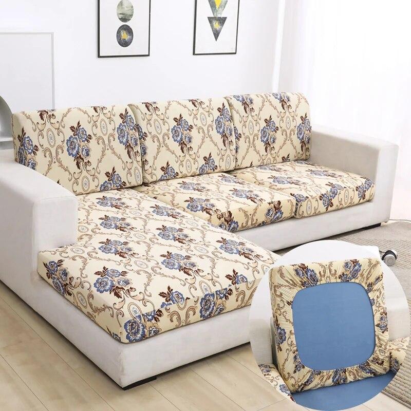 New Floral Printed Stretch Sofa Seat Cushion Cover Backrest Cover Protector for Couch Sofa Cover L Shape Chaselong Slipcovers