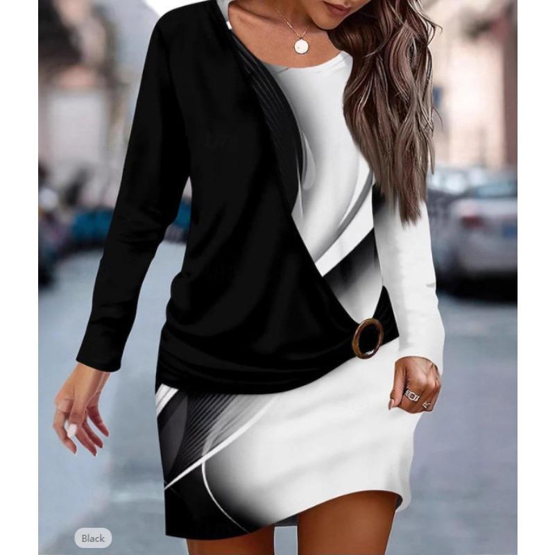 IHUASU Fashion Autumn Winter Long Sleeve O-Neck Casual Dresses