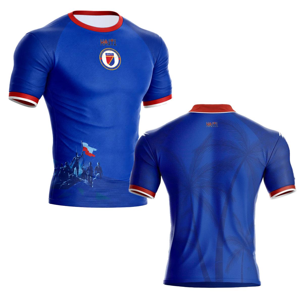 Haiti Soccer Style Jersey Short Sleeve Sport T-Shirt Gym Training Workout Athletic Fitness Quick Dry Sportswear S