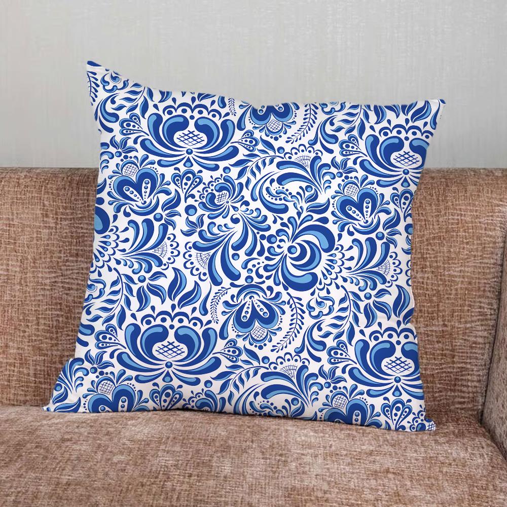 Blue And White Print Pillow Case For Home Bedroom Car Office Decoration Living Room Sofa Cushion Cover Suitable