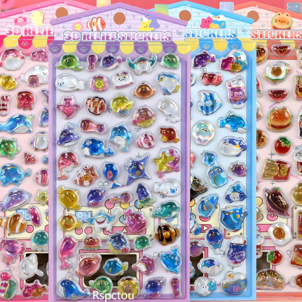 Cute Cartoon Animal Birds Bear Marine Organisms Drop 3D Stickers Journaling Laptop Kawaii Aesthetic Decoration Sticker