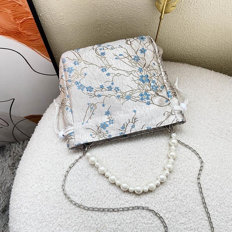Stylish Chinese Style Embroidered Canvas Shoulder Bag 2024 New Release синий