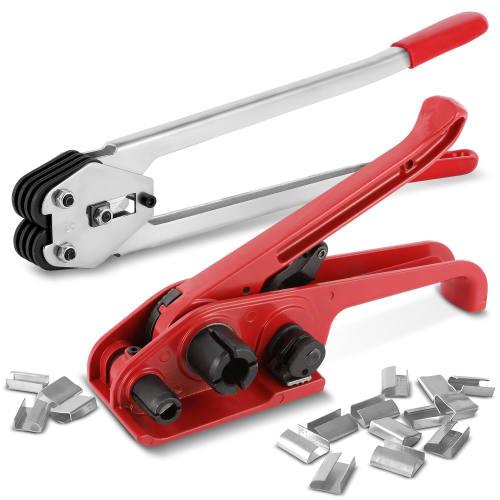 

Hanchen Packaging Machine with Sealer, Tensioner, and Seal Hardware Set for PP and PET Bands, Band Width 13-19mm, Built-in Cutter, No Scissors Require