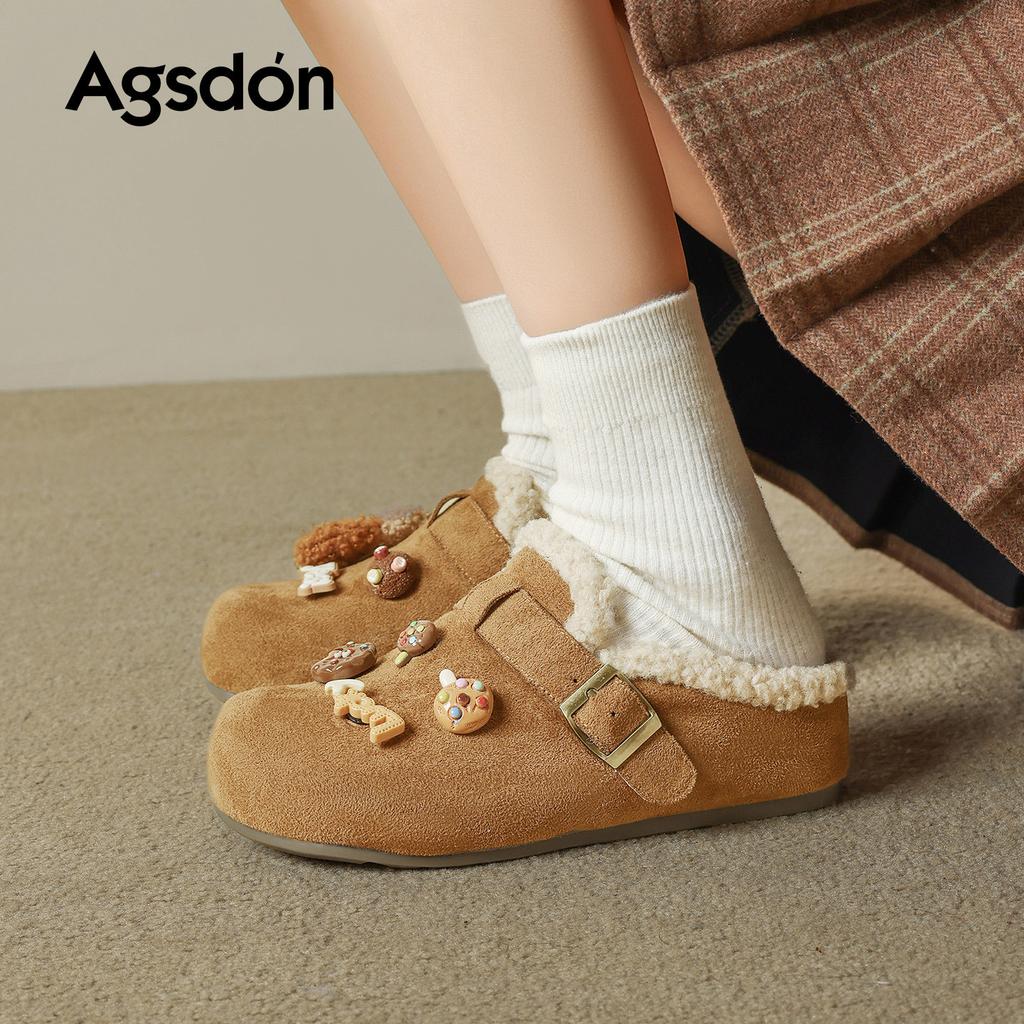 Augustine Fleece Birken Slippers New Autumn and Winter Cave Head Half Slippers Fluffy Shoes